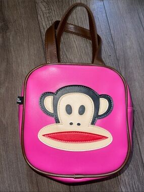 Paul Frank Hot Pink Julius Face Shoulder Bag with Brown Trim
